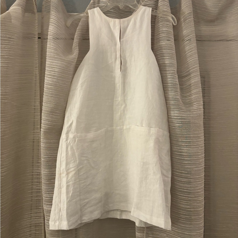 Olivaceous Linen Dress with Front Pockets
